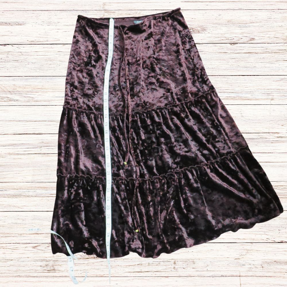 Mock Velvet Skirt Women M Brown Mid Calf Tiered Full Skirt Boho - Picture 7 of 8